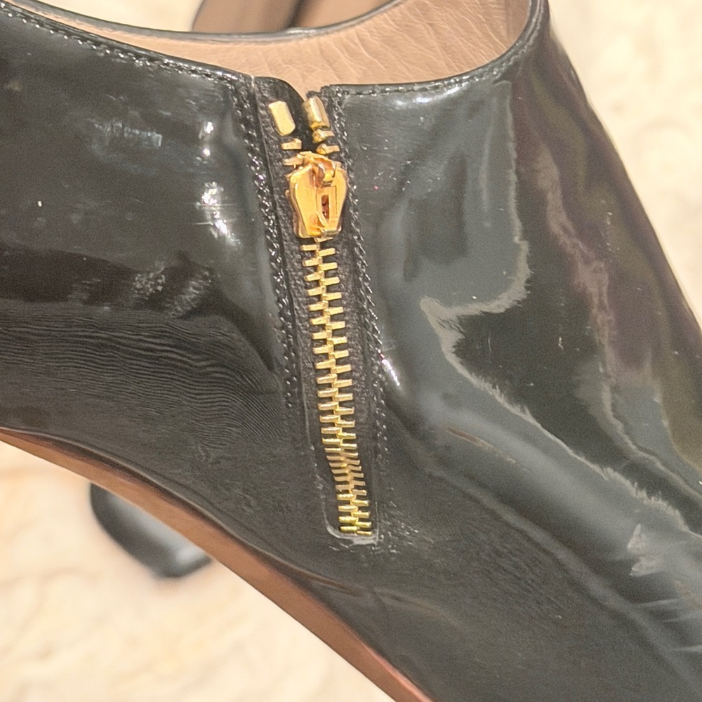 CHANEL Black Patent Leather Peep-Toe Ankle Boots Size 38 - Picture 9 of 9